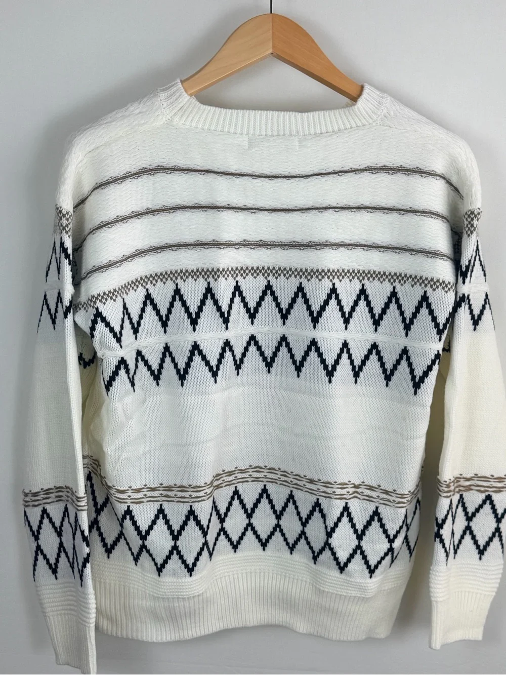 Miss Sparkling Fair Isle Sweater Cream Black Oversized Knit Small